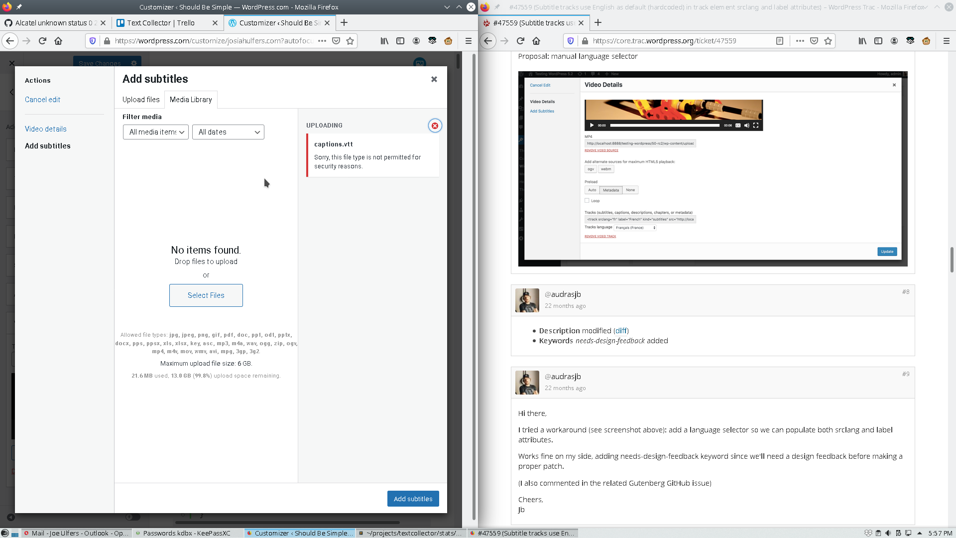 Caption upload banned for "security reasons"